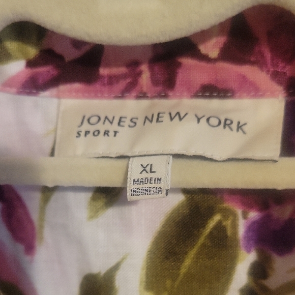Jones NY Sport szXL Vibrant Floral Linen 3/4 sleeve Button-Down Shirt - Picture 2 of 6